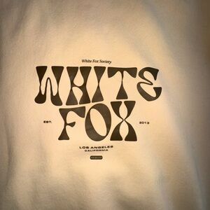 White Fox TM Society Oversized Logo Hoodie – Cozy Fleece, Neutral Tone
